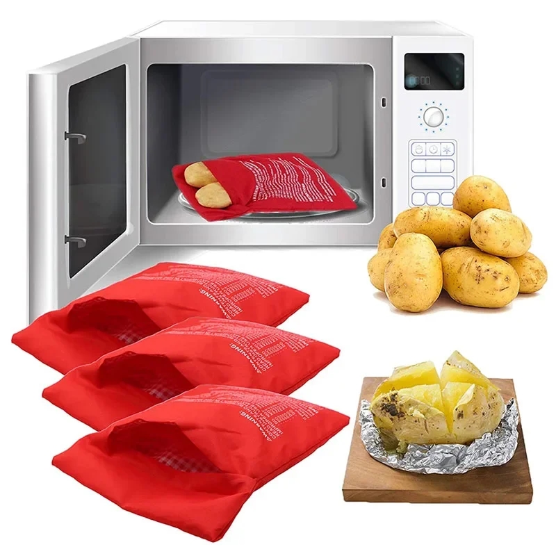 Reusable bag for cooking potatoes in the microwave