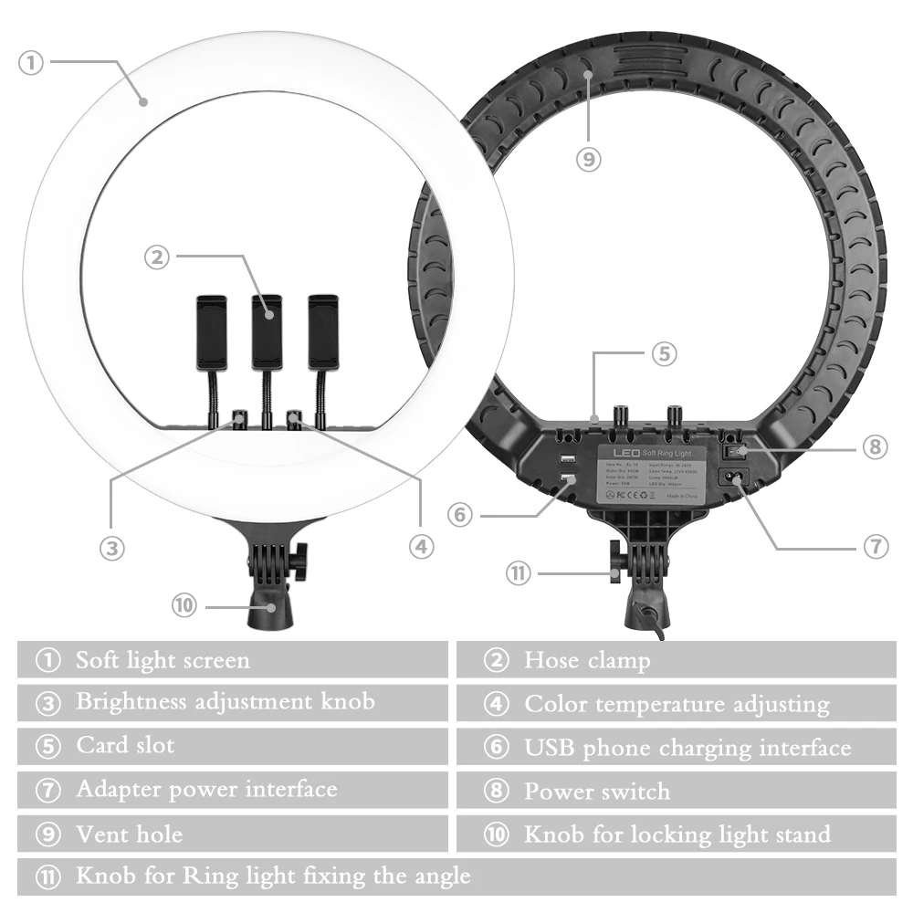 Primer plano del panel de control con controles de brillo y temperatura de color
