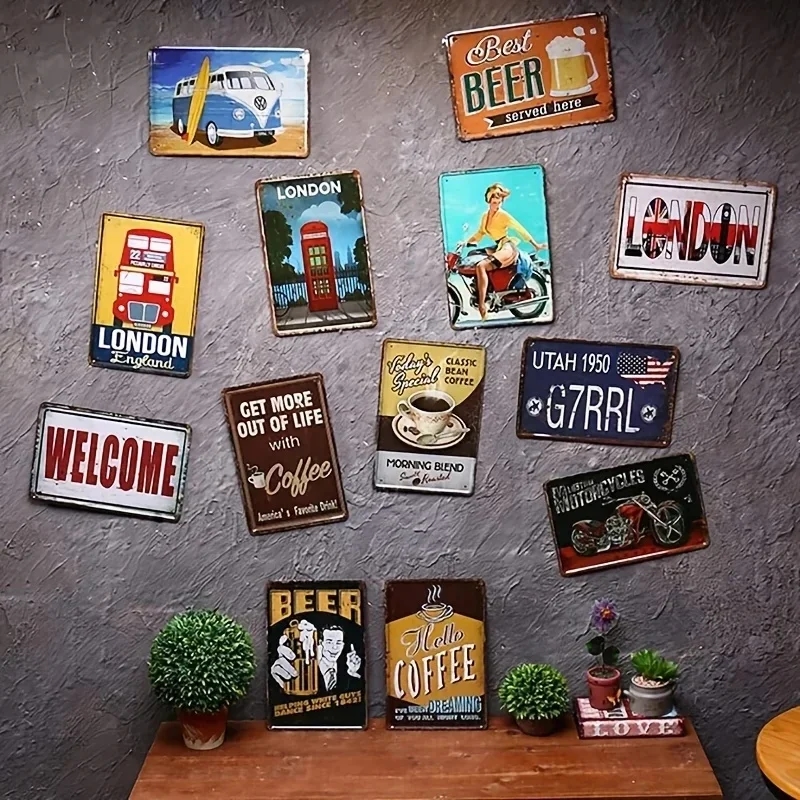 Metal sign in Japanese style, complementing the interior of a coffee shop
