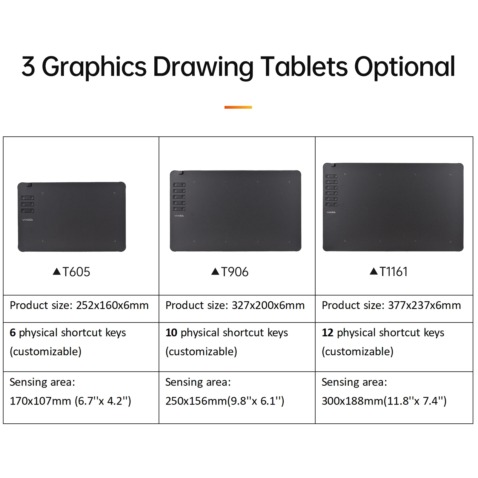 Ultra-thin and lightweight VINSA T1161 graphic tablet with a simple and convenient design