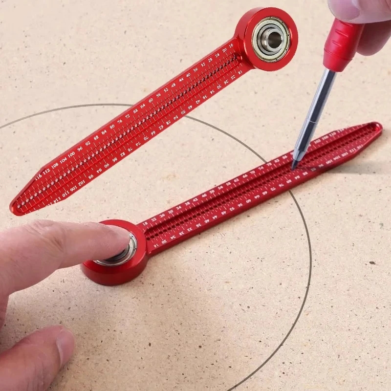 Measuring tool for marking circles and other geometric shapes on a wooden surface