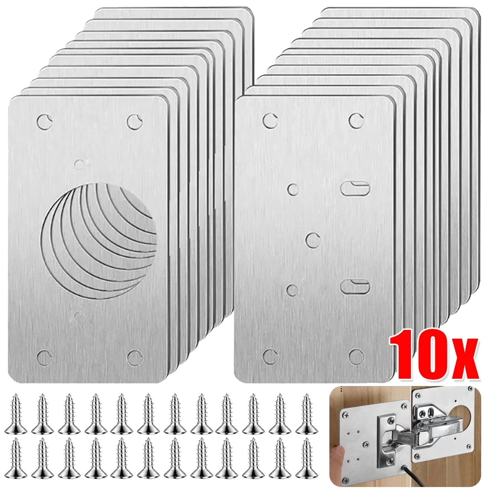 Set of stainless steel mounting plates for cabinet furniture
