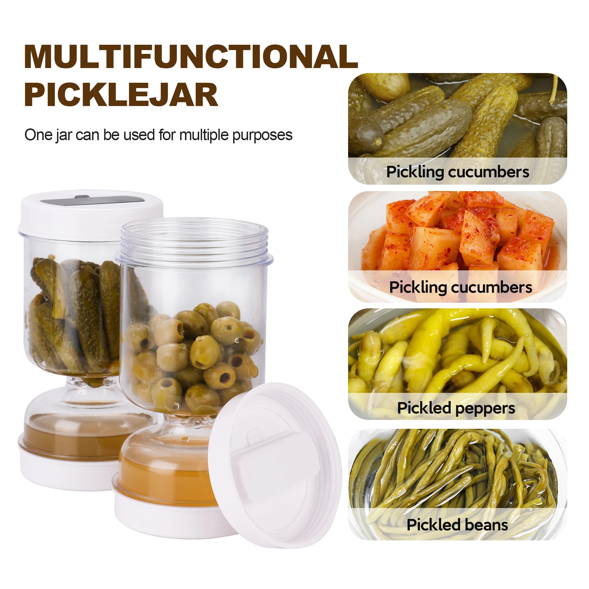 Hourglass-shaped jar with olives and a fork for easy extraction