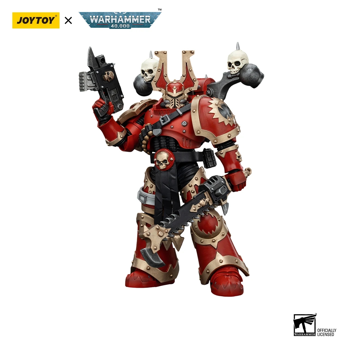 Detailed view of Khorne Berserker's helmet and face