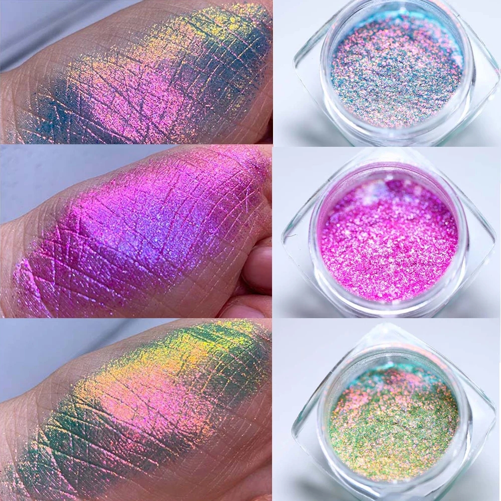 Shimmering rainbow pigment powder with iridescent effect