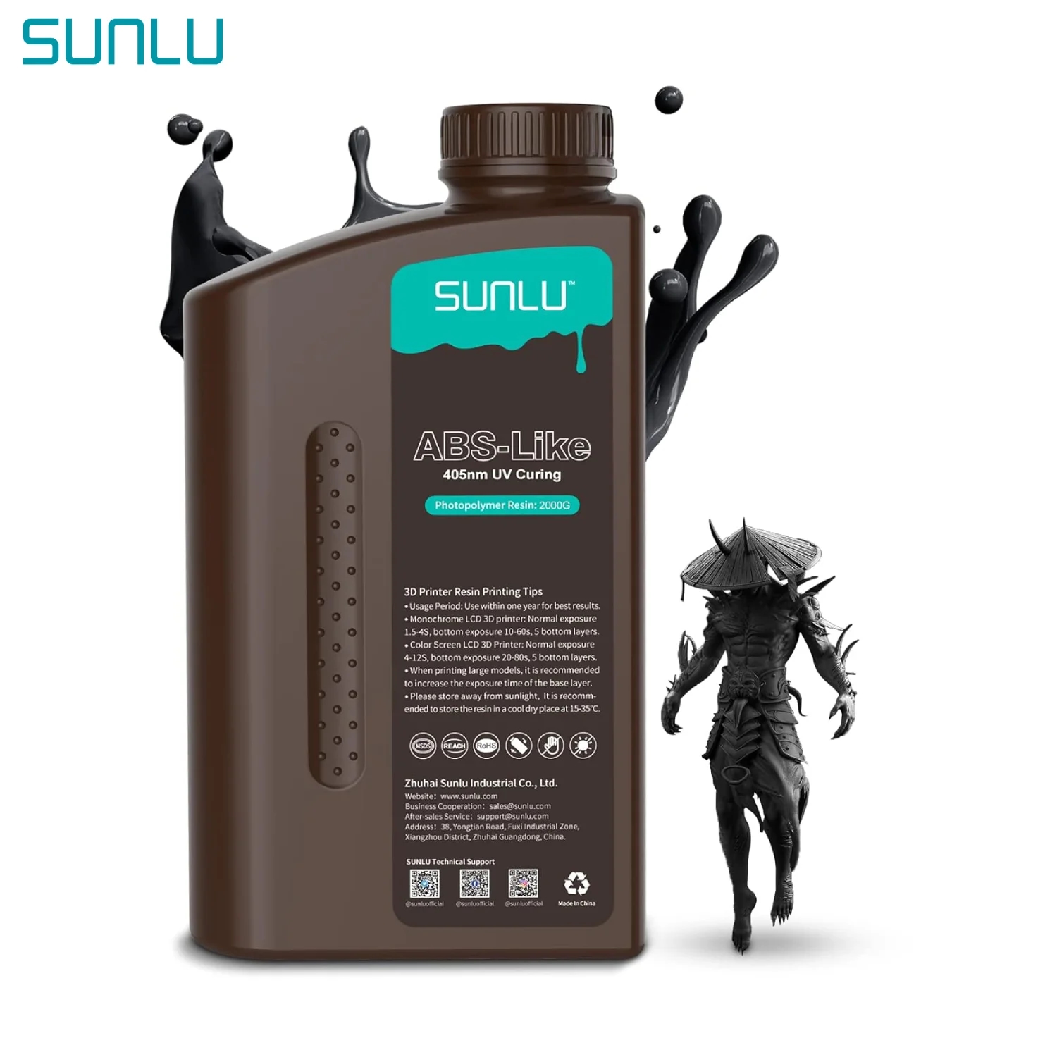 SUNLU Photopolymer Resin in a dark silver bottle