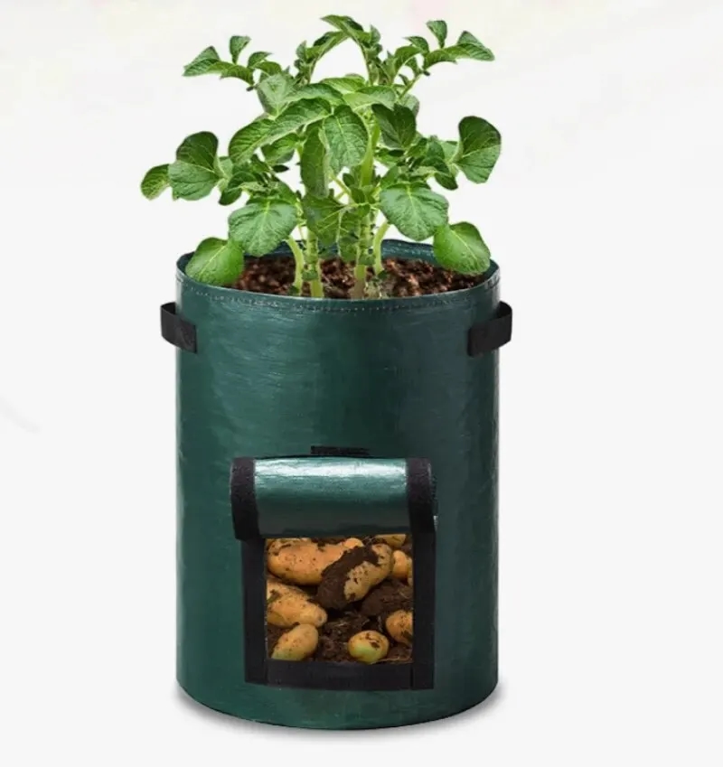 Bolsa de jardín resistente de color verde para el cultivo de patatas y otros vegetales