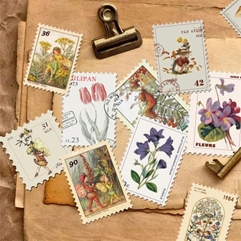Collection of stickers imitating the design of antique postage stamps