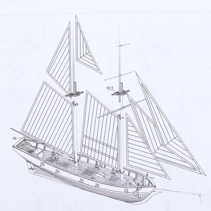 Set of wooden parts for self-assembly of a sailing ship model