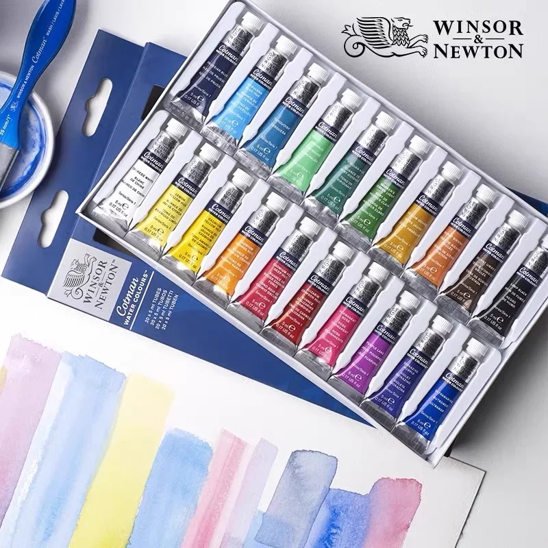 Image de l'ensemble de peintures acryliques Winsor & Newton Cotman avec 20 couleurs en tubes de 5 ml