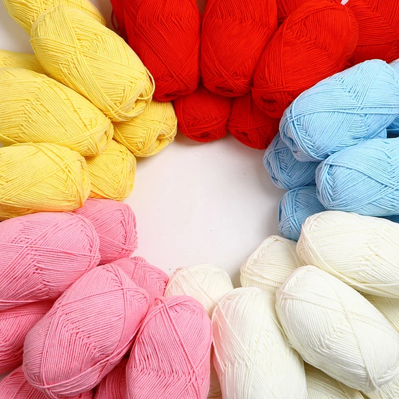 Closeup of 4-ply cotton yarn suitable for knitting