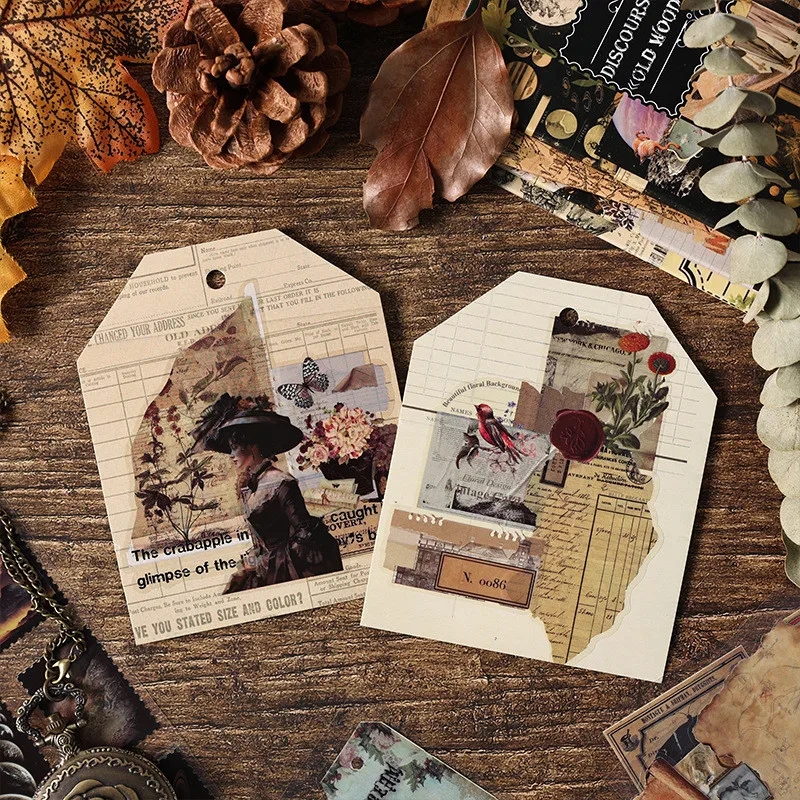 Photo of a set of stickers with vintage-style plant and animal illustrations