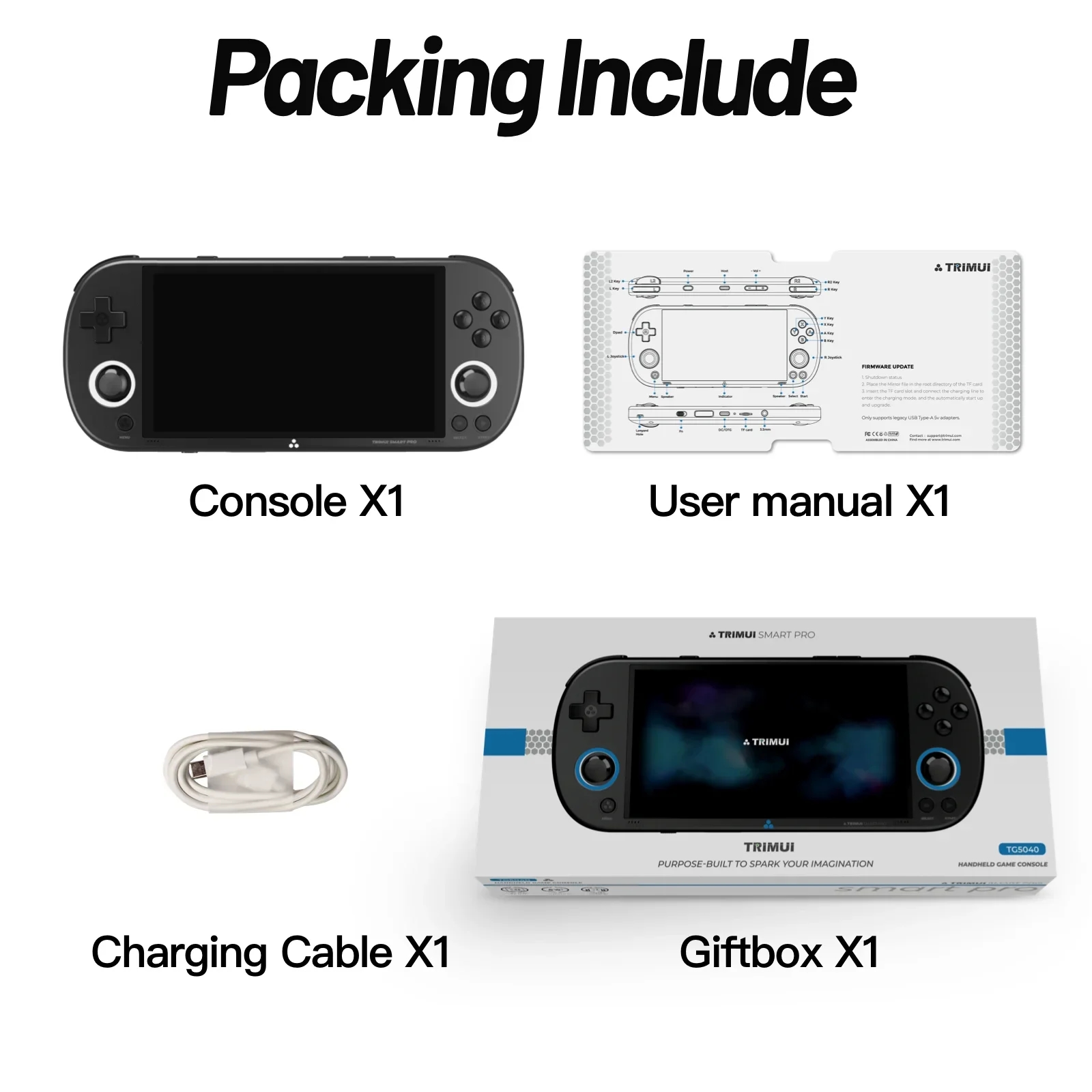 Compact portable console Trimui Smart Pro in bright white color