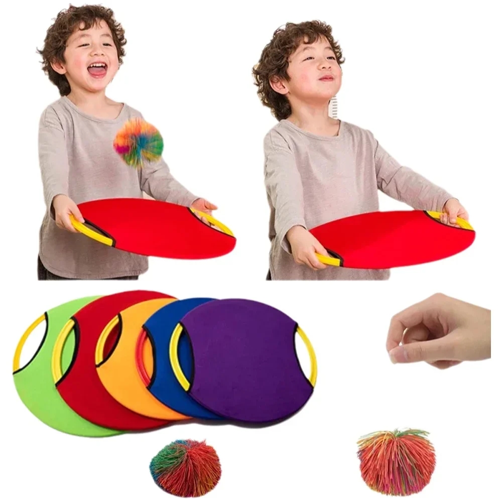 Developing toy in the form of a ball on a rubber band in blue color