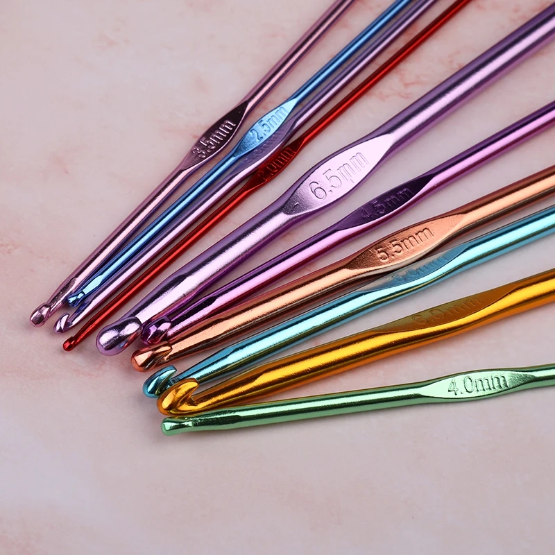 Close-up of one of the colored aluminum hooks from the set