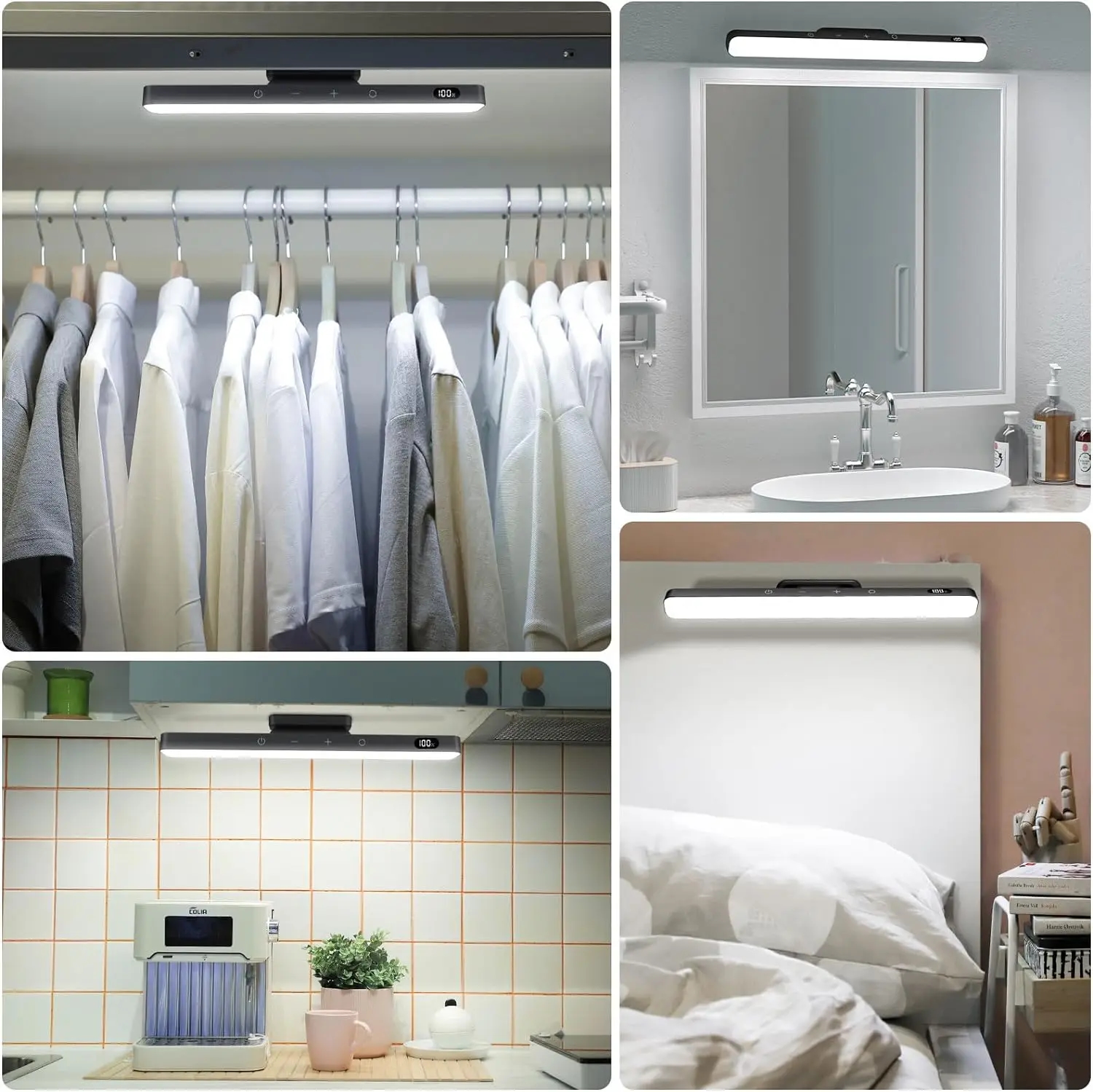 거울에 부착된 자석 홀더가 있는 콤팩트 화장용 LED 조명