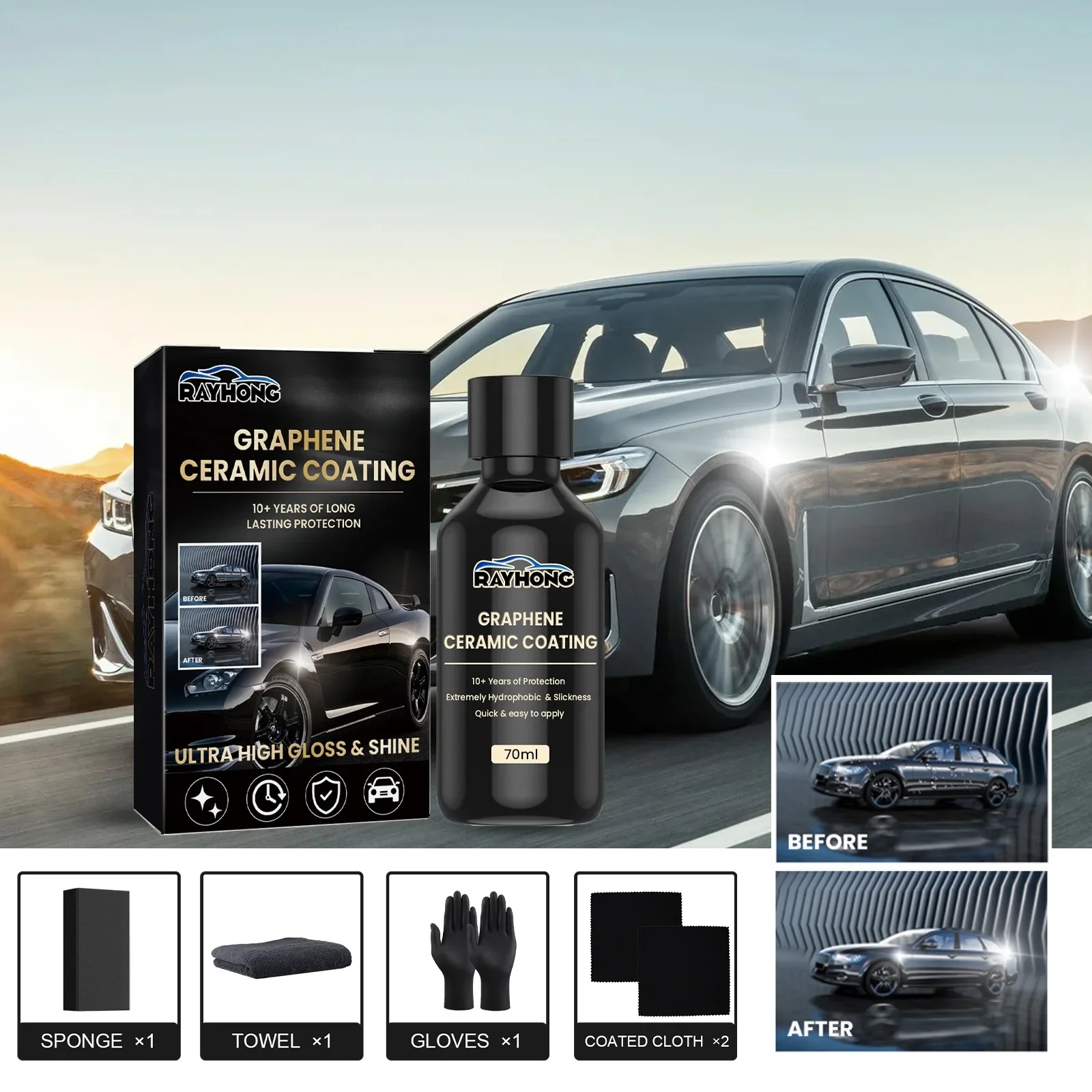 Produit en emballage, prêt à être utilisé pour protéger la peinture de la voiture