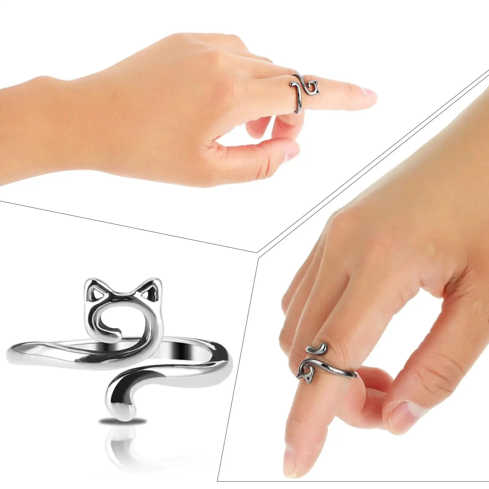 Close-up of a silver adjustable crochet ring hook