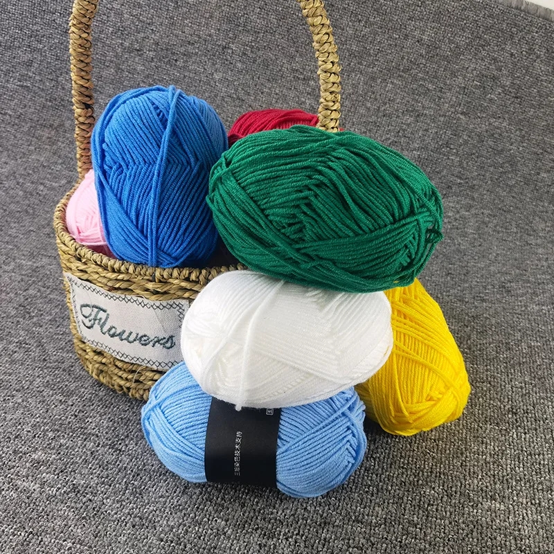 Variety of bright colors of cotton yarn suitable for creative projects