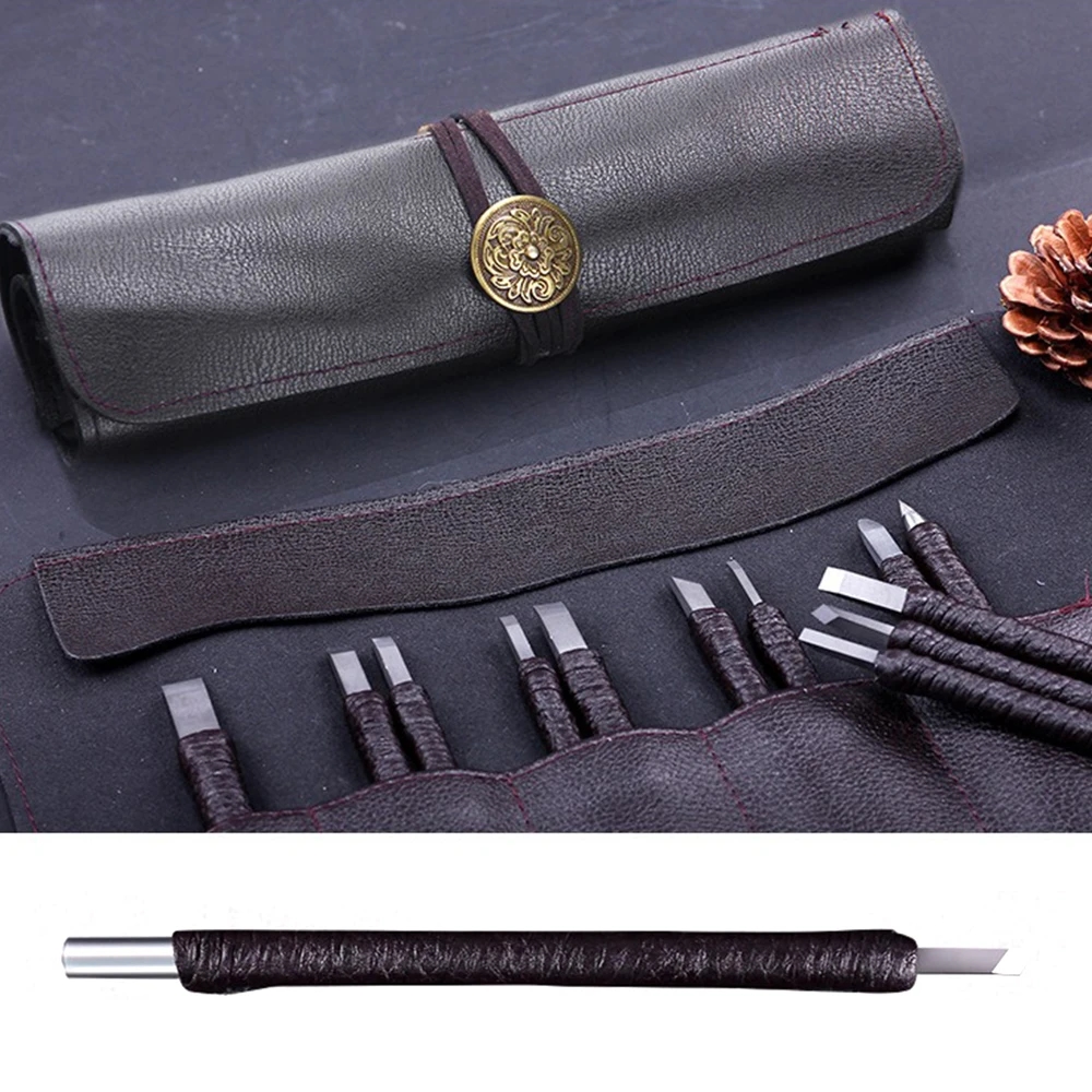 Close-up of various chisels from the set, showcasing their diversity