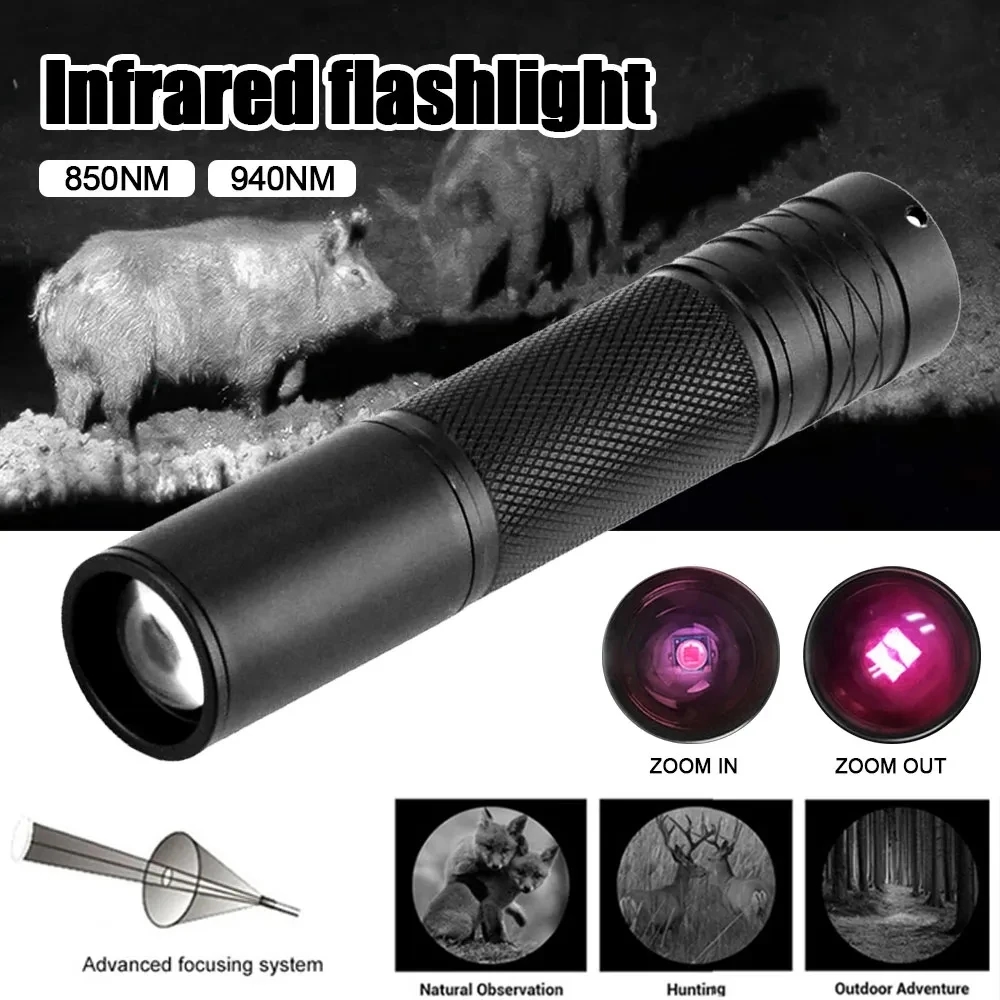 Ultra-bright infrared flashlight with aluminum body and adjustable focus