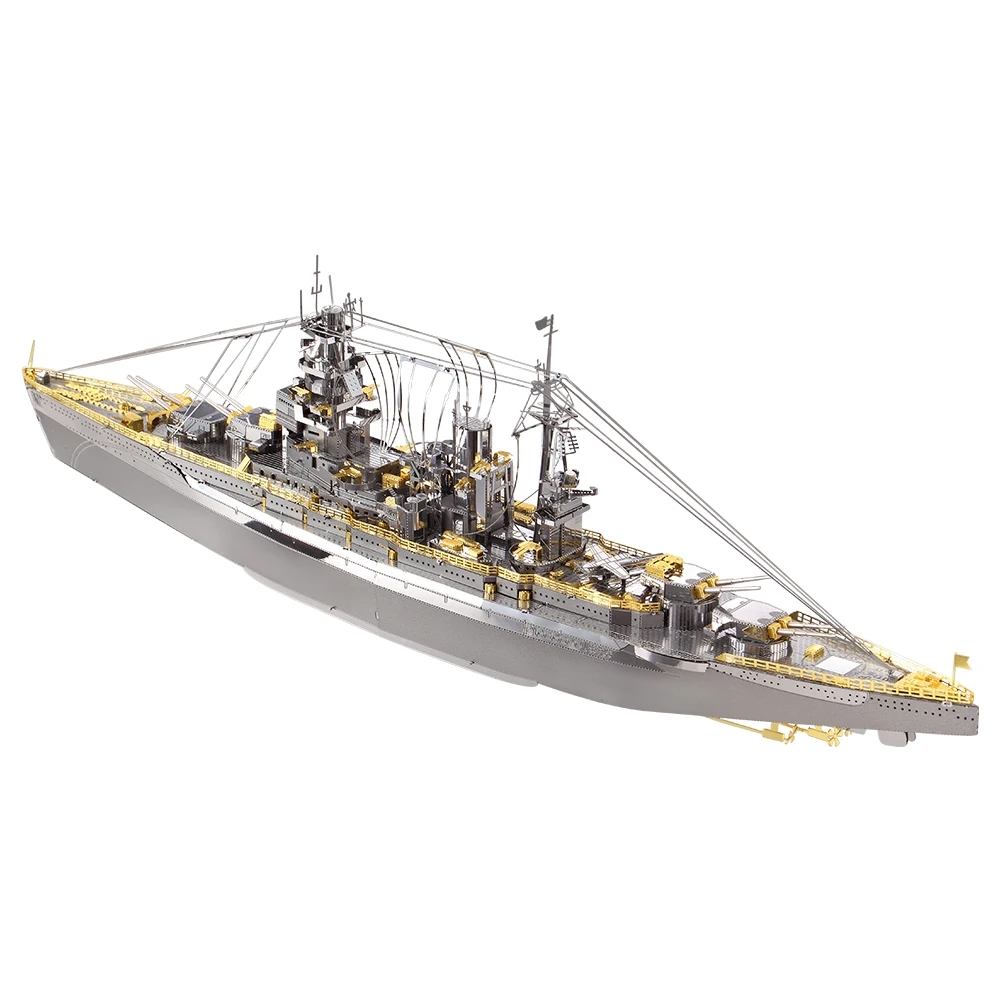 Person assembling the 3D model of the Yamato battleship from metal parts
