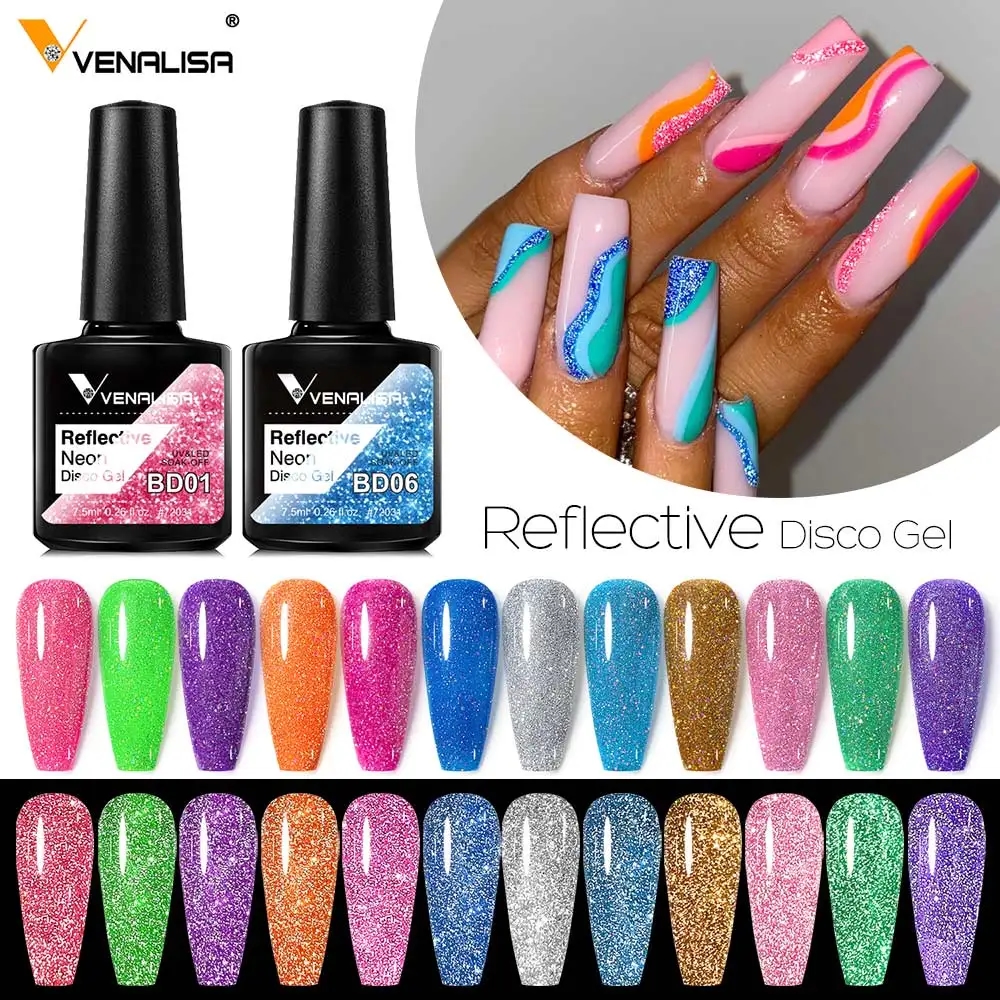 Tube of Venalisa Gel Polish with Glitter Effect and color name