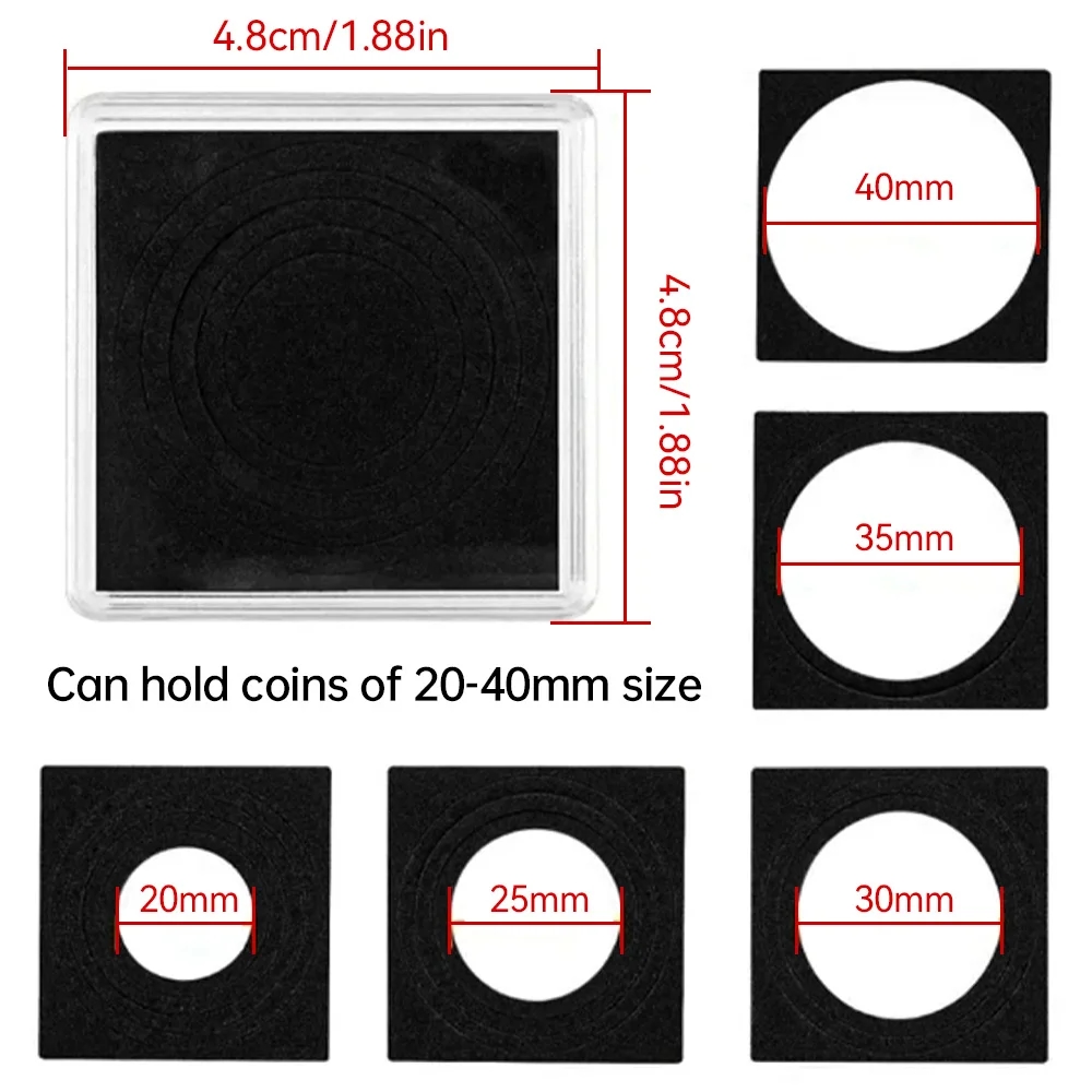 Gezeigt wird die Größe der Acrylbehälter für Münzen mit 20 bis 40 mm Durchmesser
