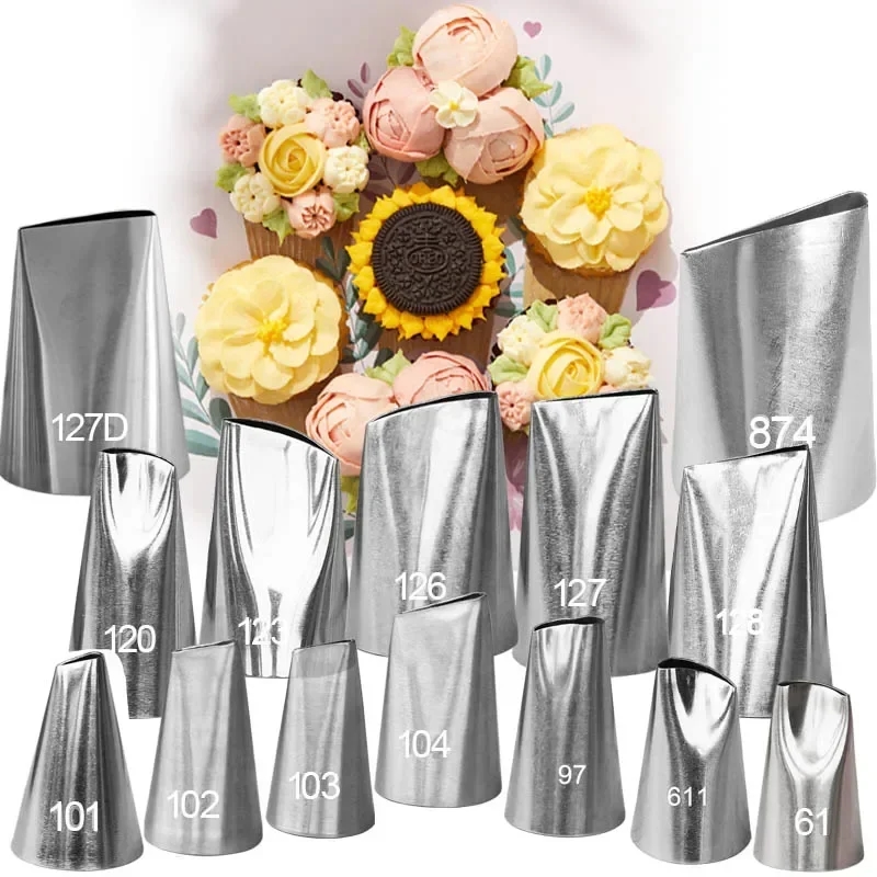 Steel tip for decorating cakes and cupcakes in the shape of a pink flower