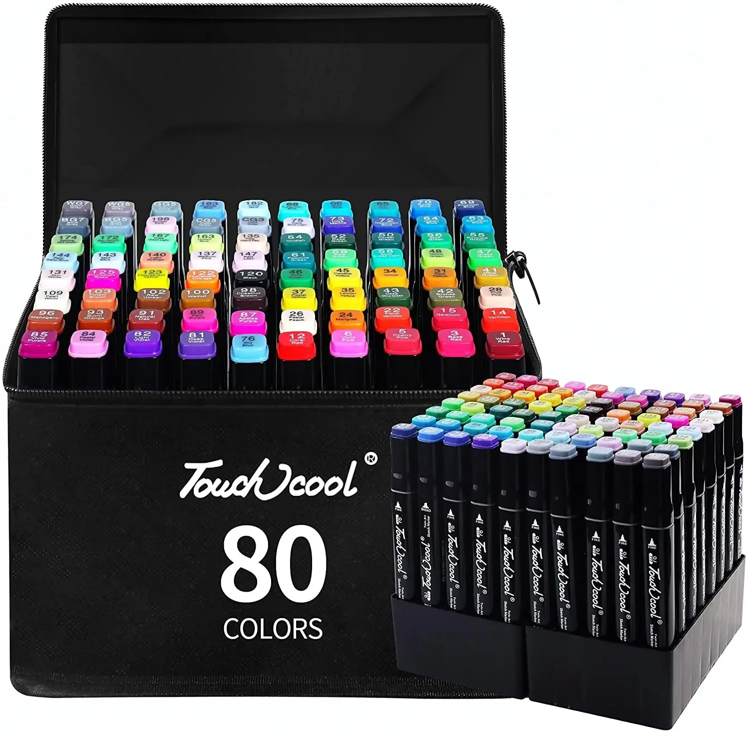 Markers neatly arranged in the case