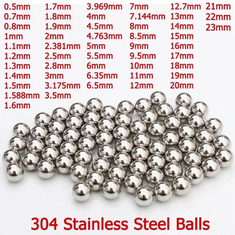 Verschiedene Größen von Stahlkugeln von 0,5 bis 23 mm