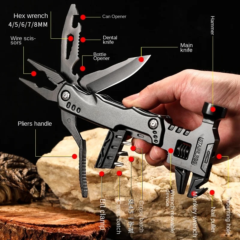 Folding tool with pliers for camping