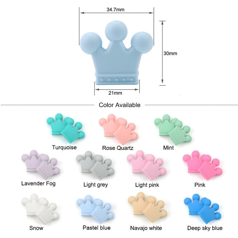 Crown-shaped silicone beads, manufactured without the use of harmful substances
