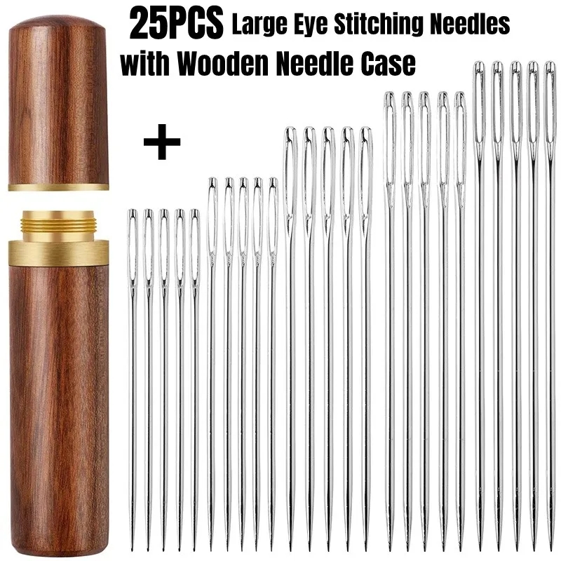 Set of 25 needles with a large eye, conveniently packaged in a stylish wooden box