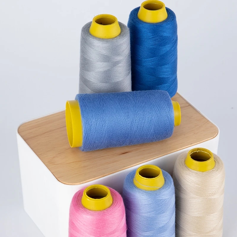 Spool of blue polyester sewing thread