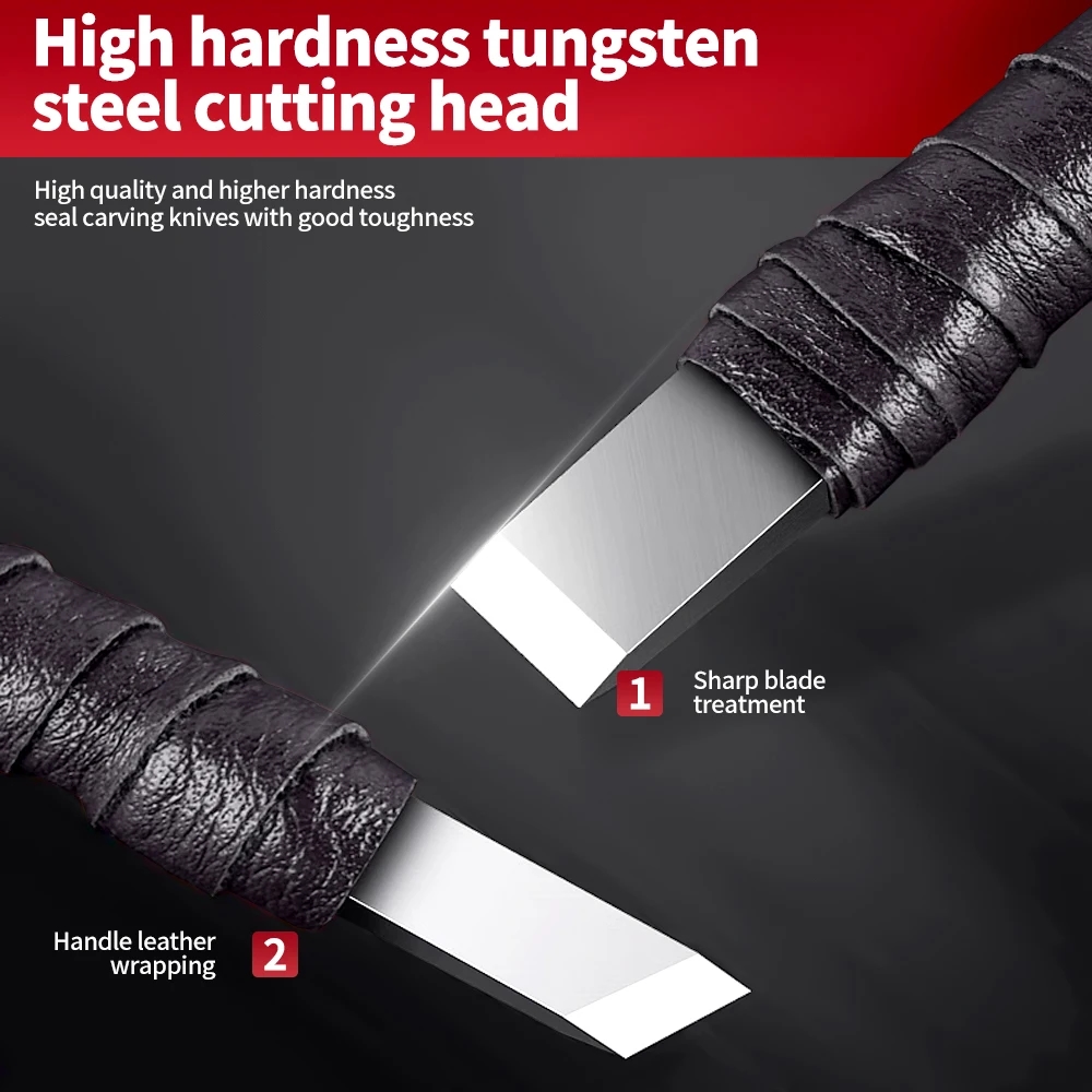 Close-up of sharp metal chisels from the stone carving set