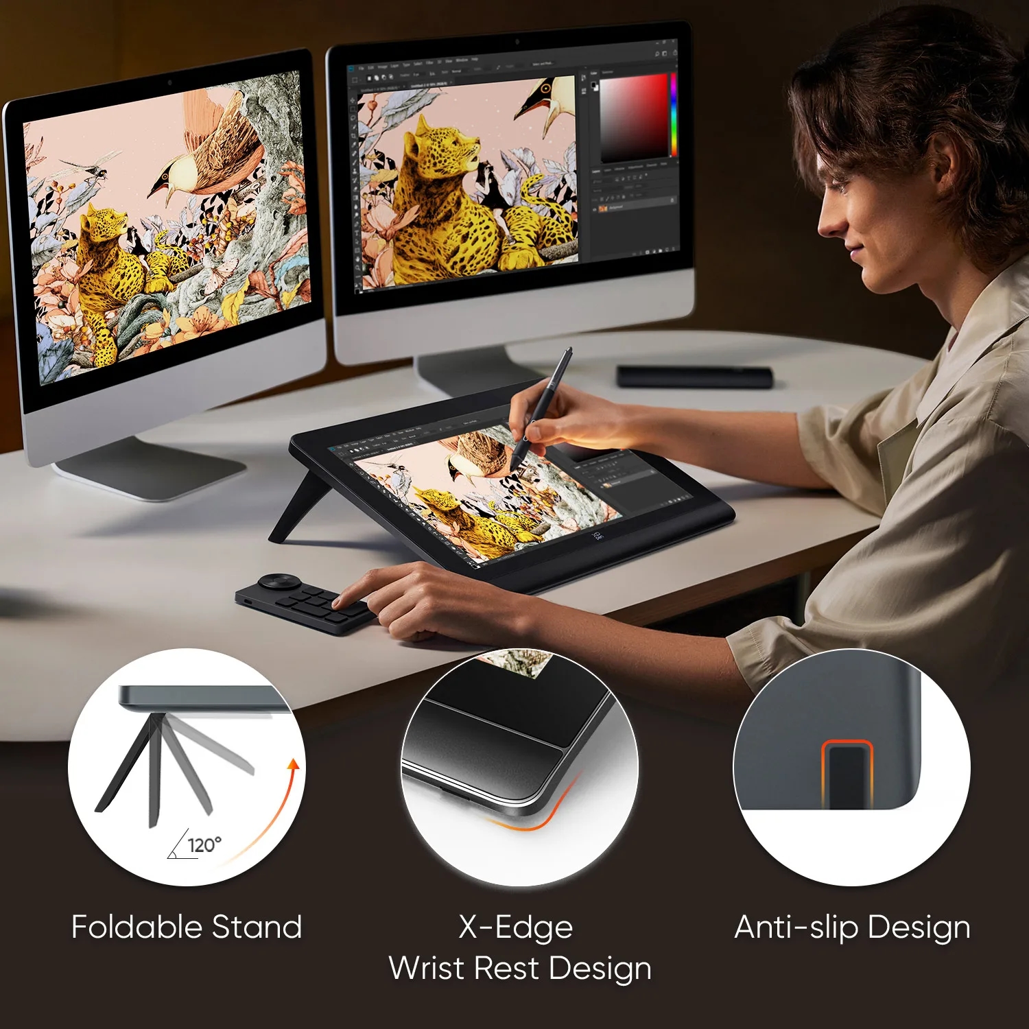 Image of the XPPen Artist Pro 16 graphic tablet set up on a desk