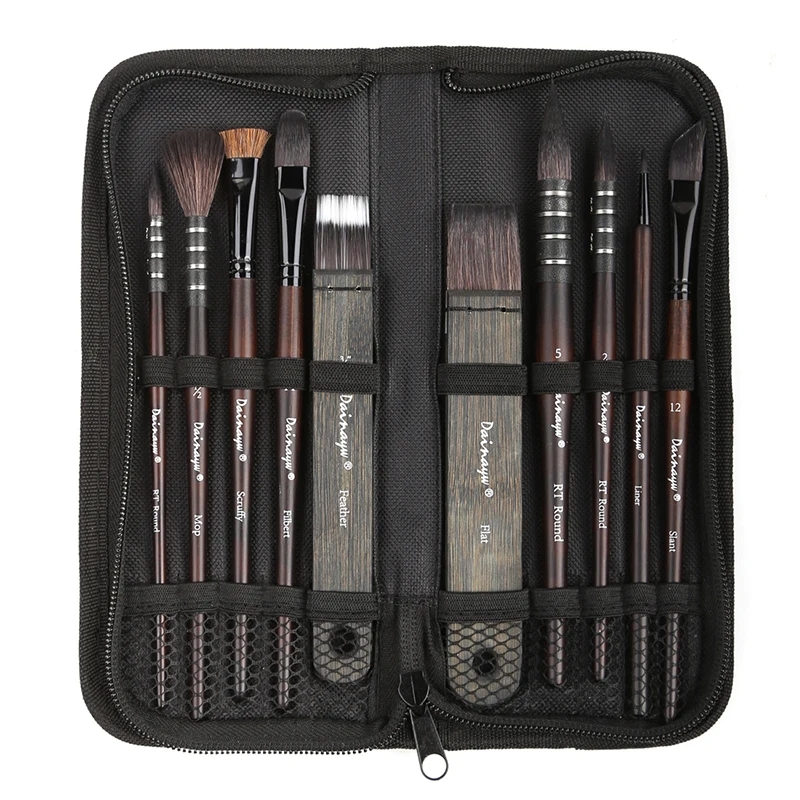 Close-up of watercolor brushes showcasing the high quality of natural fibers