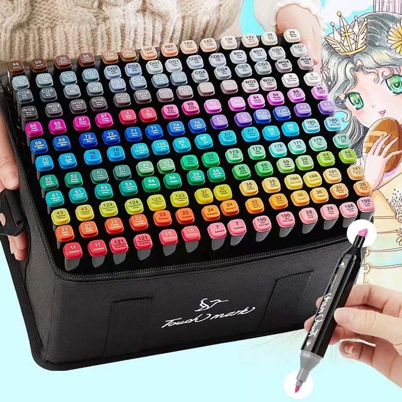Colorful markers with two tips of varying thickness