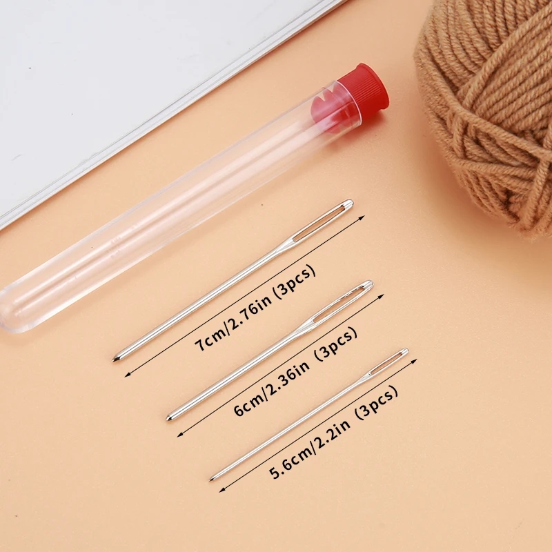 Multi-sized needles for various crafts, photographed from above