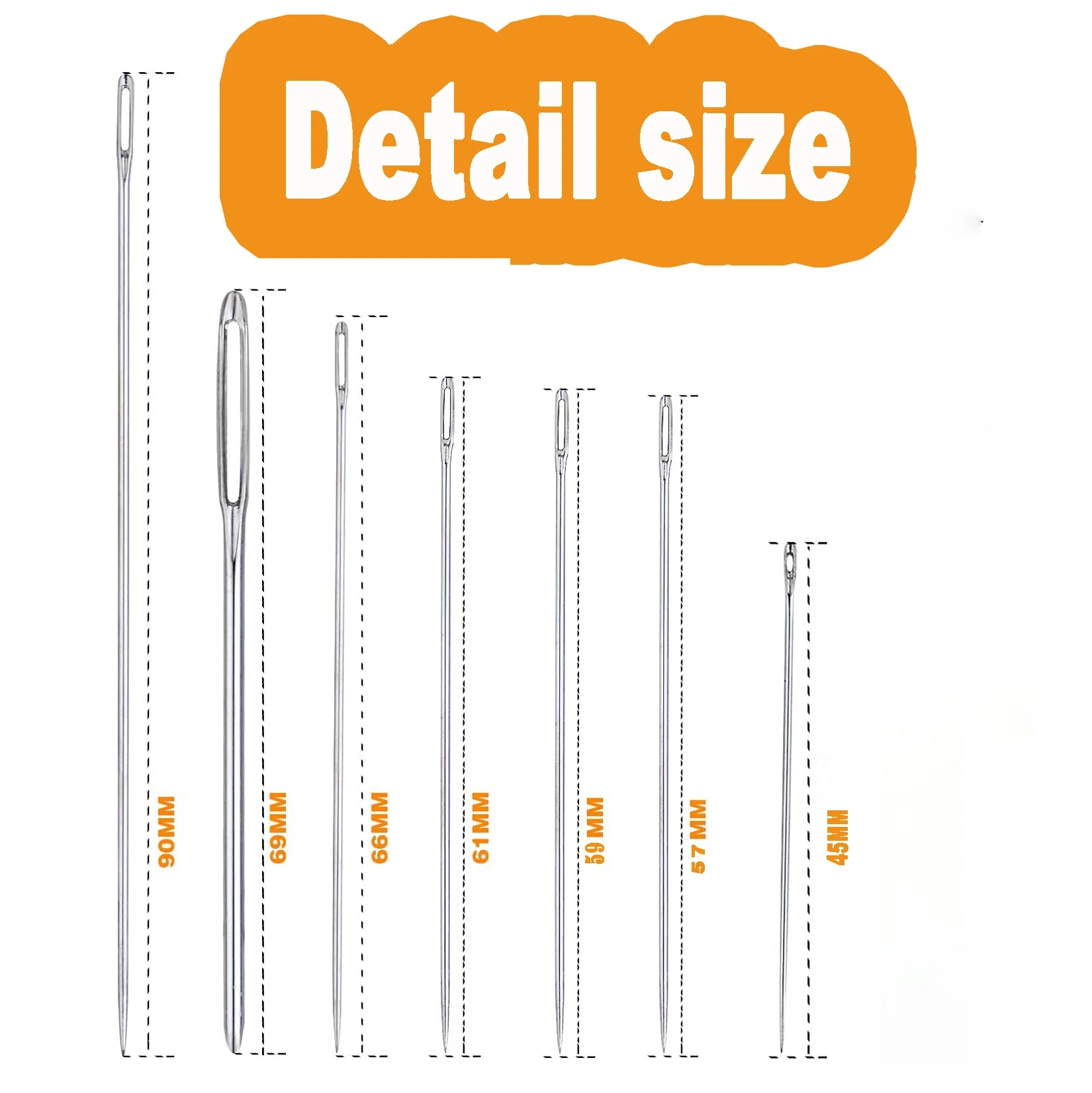 Large-eyed hand sewing needles made of stainless steel with a smooth surface