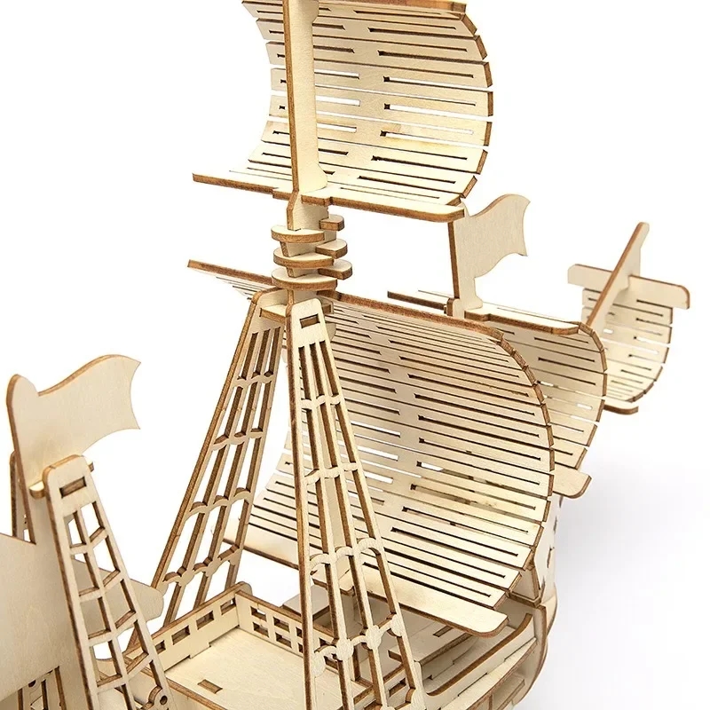 Holzsegelfiff vor Meereswellen und klarem Himmel