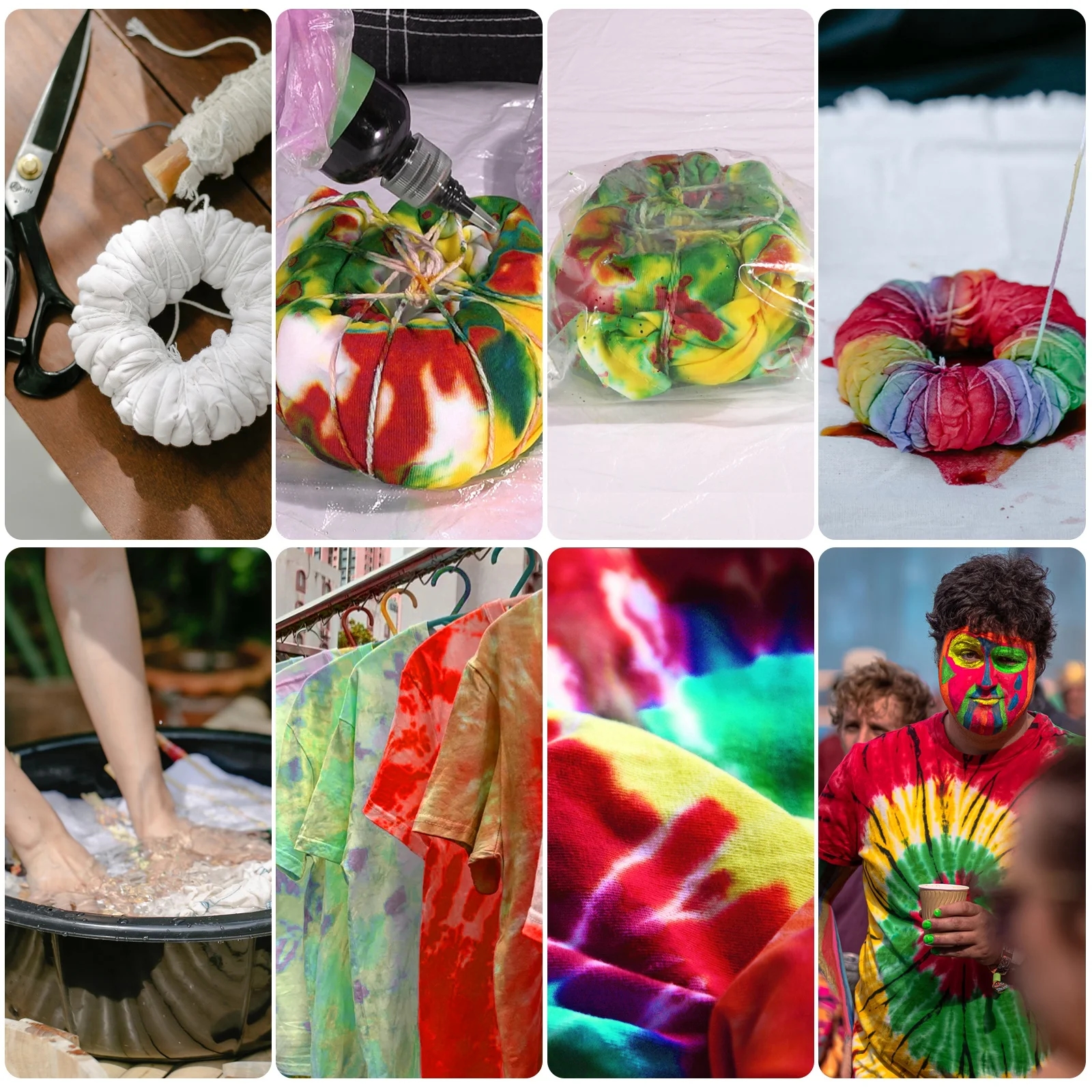 Example of using dyes to create tie-dye effects on clothing