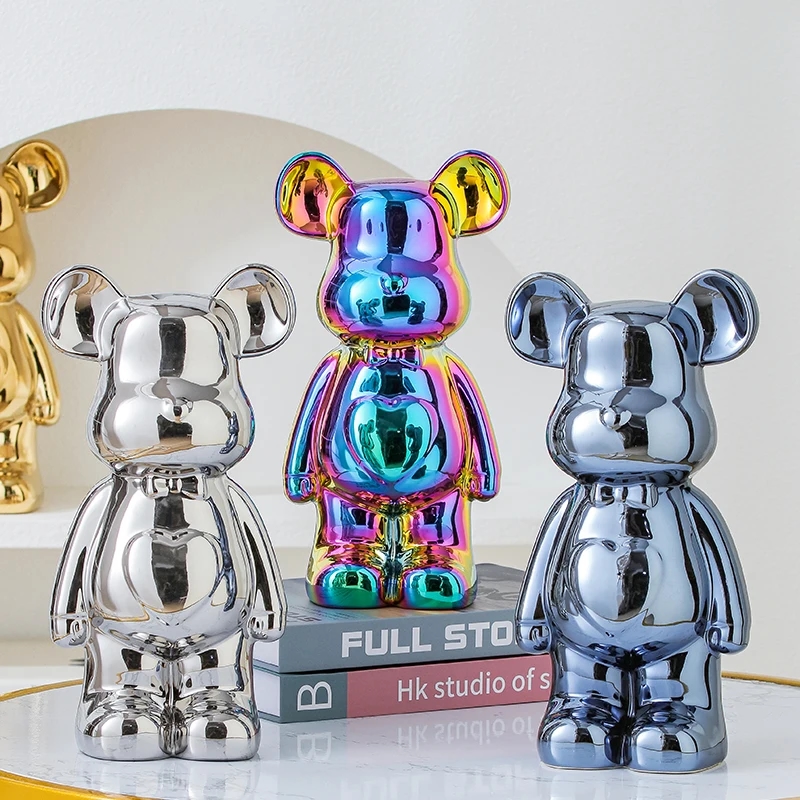 Ceramic bear statuette in a deep pink tone, looks incredibly feminine and cute