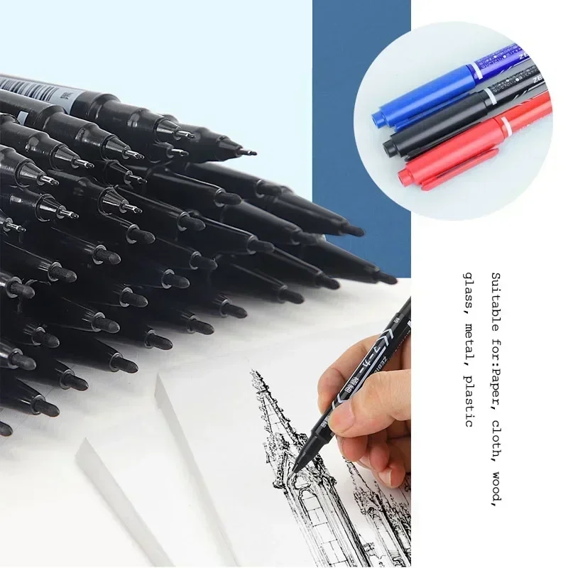 Bright double-sided markers with fine and thick tips for use in lessons and creative activities