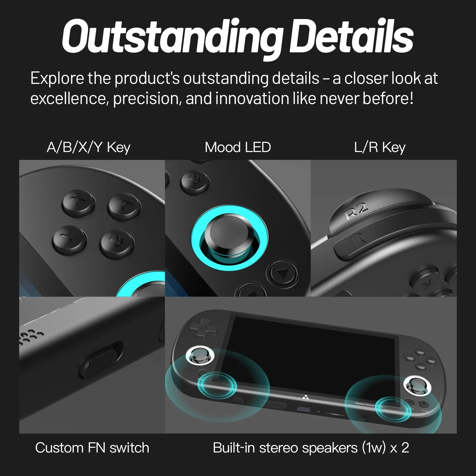 Close-up of the large 4.96-inch IPS display of the Trimui Smart Pro portable console