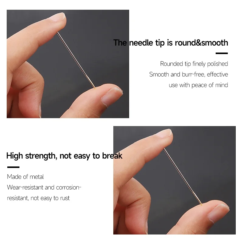 Plastic case, open and showing the needles it contains