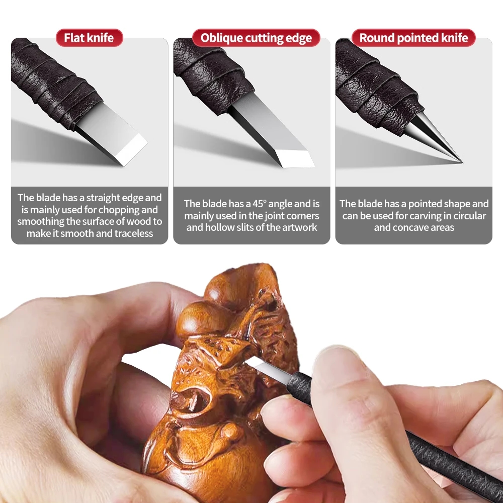 Person holding a set of chisels for carving, demonstrating ease of use