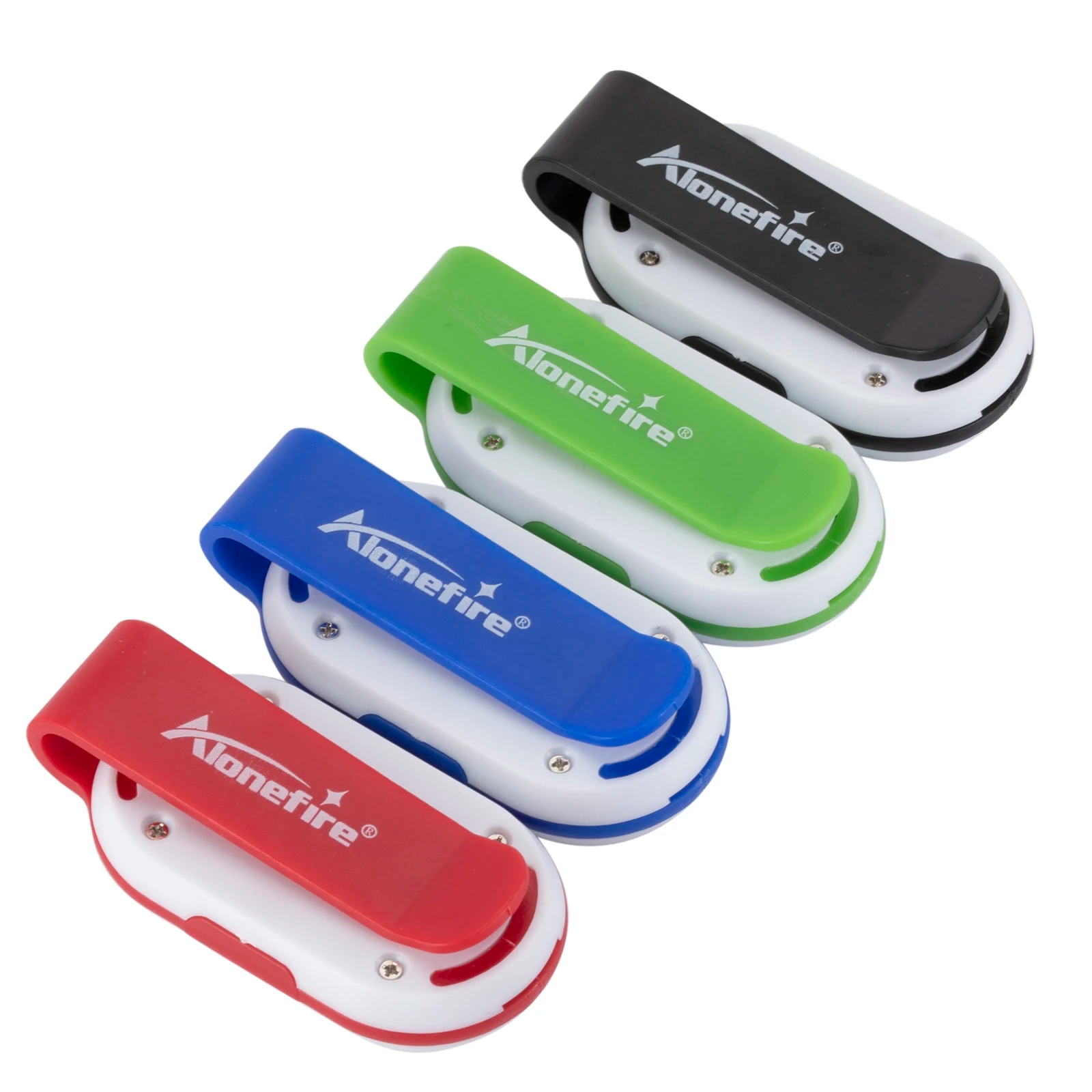 Clip-on flashlight for running or camping with the ability to choose different lighting colors
