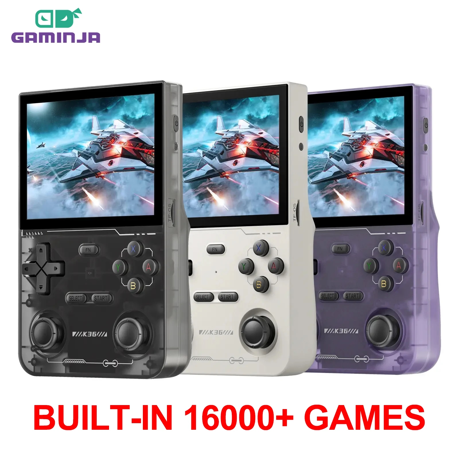 Консоль GAMINJA K36 с ярким экраном, удобными кнопками и компактным корпусом
